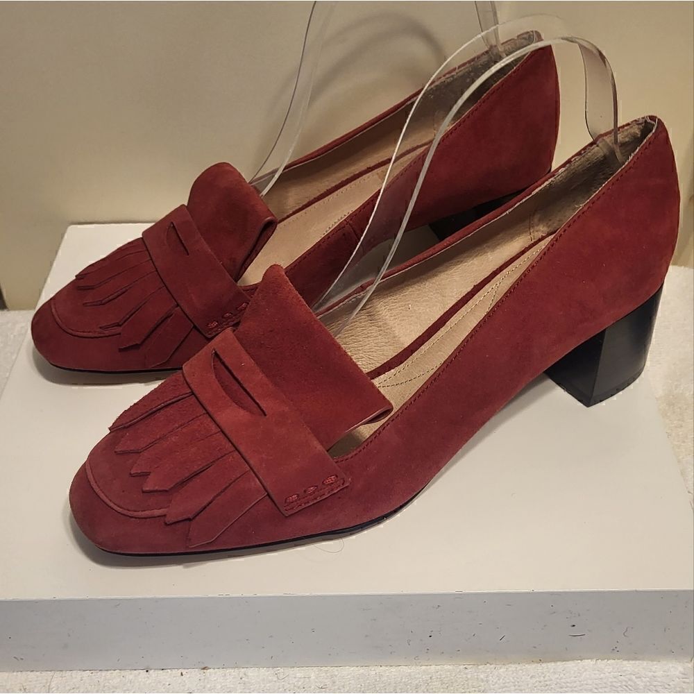 NEW J.Jill "Juliette" Red Suede Kiltie Front Heeled Loafers Sz.10 MSRP $130